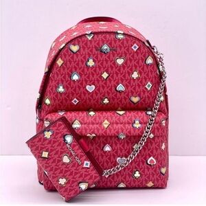 Michael Kors Slater Medium Printed Signature Logo Backpack and Wallet Set